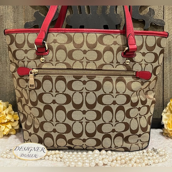 Coach Signature Canvas Tote Bag - Red and Brown - Picture 5 of 12
